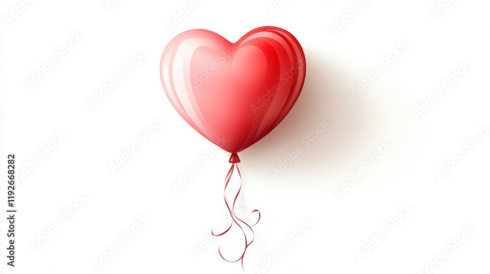 Heart-Shaped Red Balloon with Ribbon on White Background Heart-Shaped Red Balloon with Ribbon on White Background