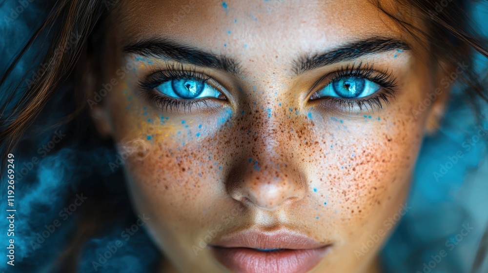 Fototapeta premium Striking Close-Up of a Freckled Face