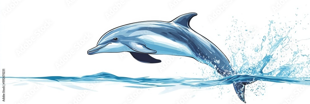 Fototapeta premium Dolphin leaps gracefully above the ocean surface during a bright sunny day. Generative AI