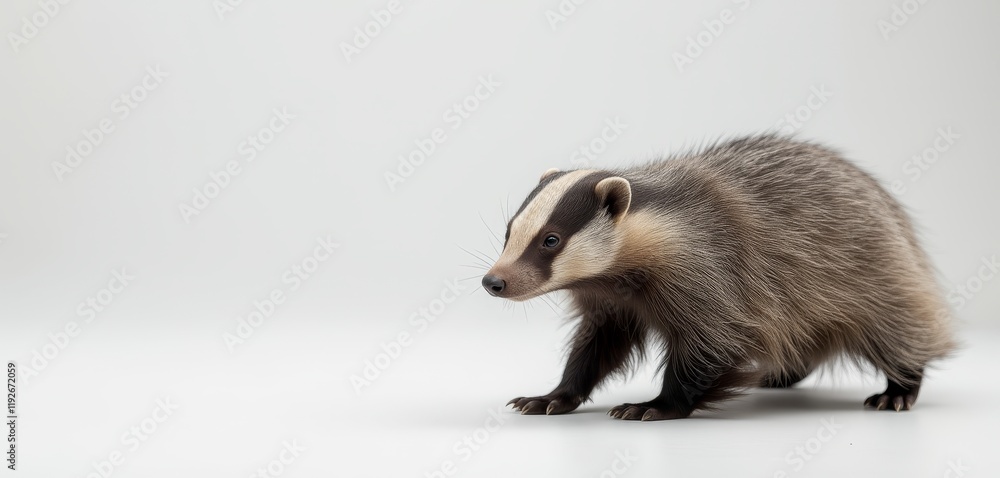 Fototapeta premium Realistic badger walking on white background