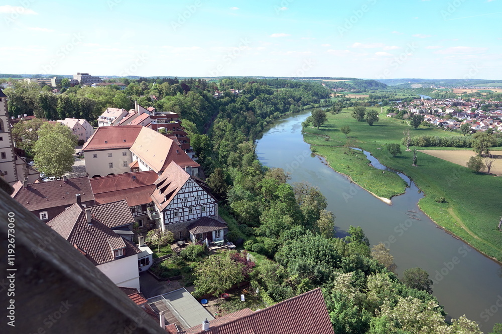 Obraz premium Blick vom Blauen Turm in Bad Wimpfen zum Neckar