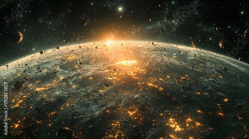 Cosmic View of Earth Amid Orbital Debris and Satellites Highlighting Space Pollution Concept photo