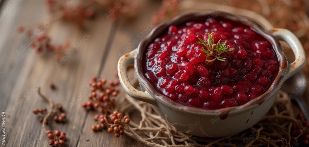Cranberry sauce in a bowl with fresh berries Cranberry sauce in a bowl with fresh berries