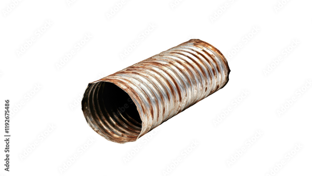 One metal pipe concept, Rusty metal canister on transparent background. One metal pipe concept, Rusty metal canister on transparent background.