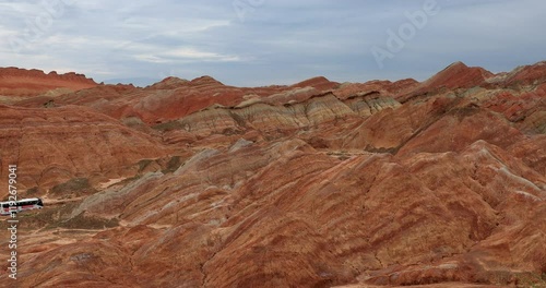 Zhangye Qicai Danxia landform.It is the most typical Danxia landform developed in the arid areas of northern China. It is the only highly complex area of Danxia landform and colorful hilly landscape 