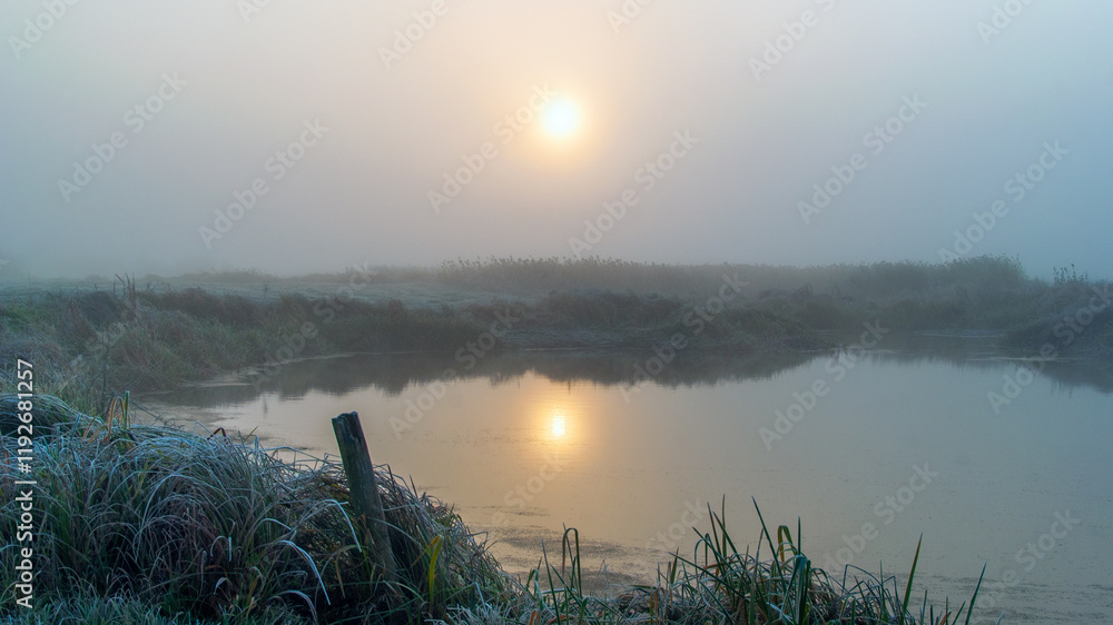 Piękno zimowego krajobrazu w dolinie rzeki Narew, Podlasie, Polska