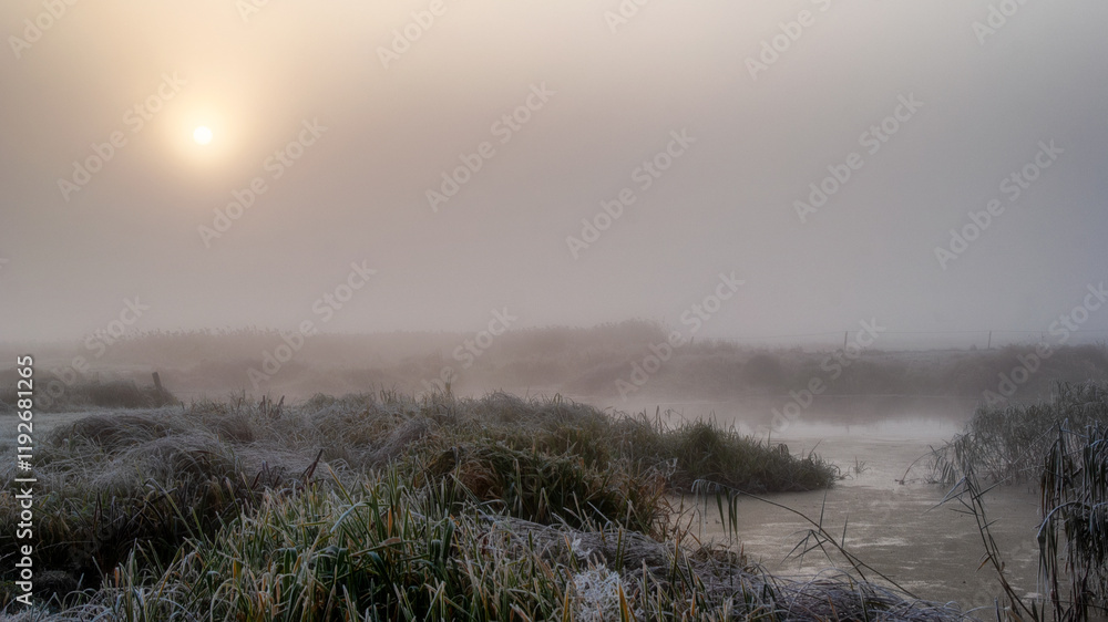 Piękno zimowego krajobrazu w dolinie rzeki Narew, Podlasie, Polska
