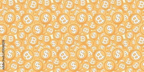 bitcoin and dollar seamless pattern background design. fabric, textile, wallpaper and template design concept. finance, investment, economy, or profit themes