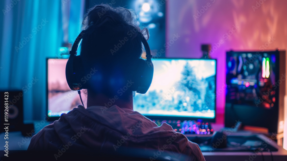 Engaging live streaming session in a cozy gaming setup with vibrant lighting and immersive visuals Engaging live streaming session in a cozy gaming setup with vibrant lighting and immersive visuals