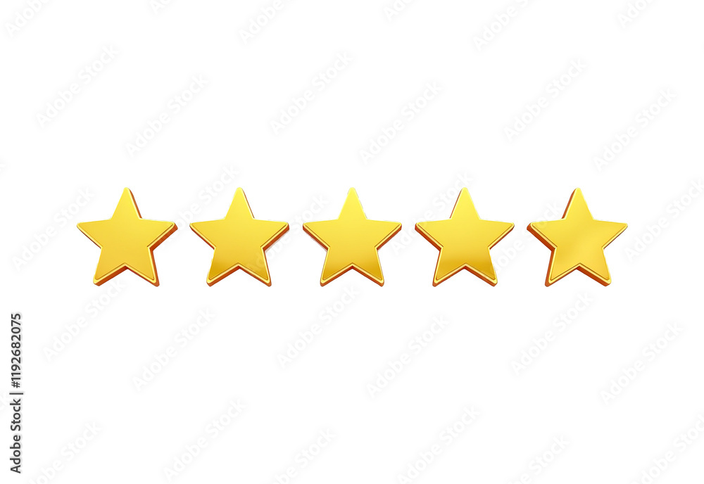Five Star Rating Icon, Golden Stars in a Row, Isolated on White Background with Margins, PNG Format, Transparent Background, Review and Feedback Symbol Five Star Rating Icon, Golden Stars in a Row, Isolated on White Background with Margins, PNG Format, Transparent Background, Review and Feedback Symbol