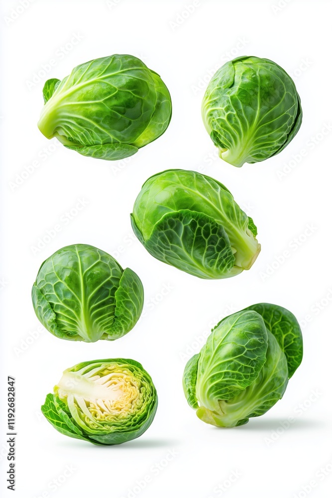 Brussels sprouts individually isolated on a white background Brussels sprouts individually isolated on a white background
