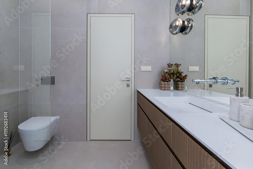 Wallpaper Mural Modern bathroom interior in minimal scandinavian style, 3d render Torontodigital.ca