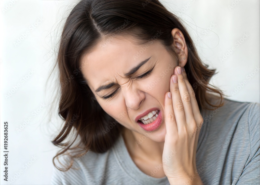 Miserable Woman Experiencing Severe Toothache, Pressing Cheek in Pain Miserable Woman Experiencing Severe Toothache, Pressing Cheek in Pain