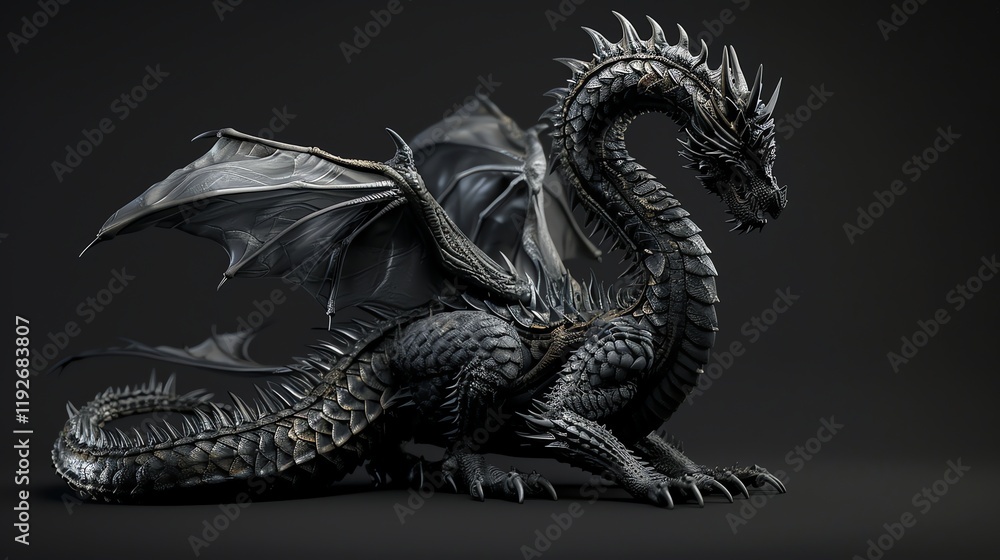 Naklejka premium A 3D render of a black dragon.