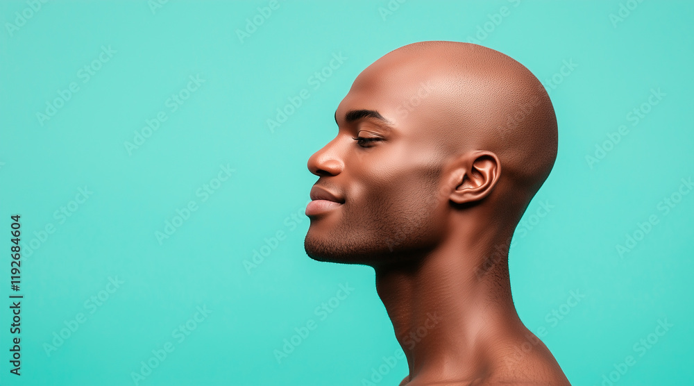 smile, SIDE VIEW CLEAN BALD WITH PORES, MALE , BLACK AMERICAN ,HYPER REALISTIC , pastel colors BACKGROUND , PROFESSIONAL PHOTOGRAPHY smile, SIDE VIEW CLEAN BALD WITH PORES, MALE , BLACK AMERICAN ,HYPER REALISTIC , pastel colors BACKGROUND , PROFESSIONAL PHOTOGRAPHY