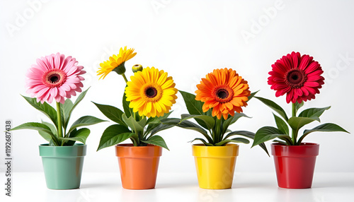 Wallpaper Mural Colorful flower pots with vibrant gerbera daisies on a bright background for decoration
 Torontodigital.ca