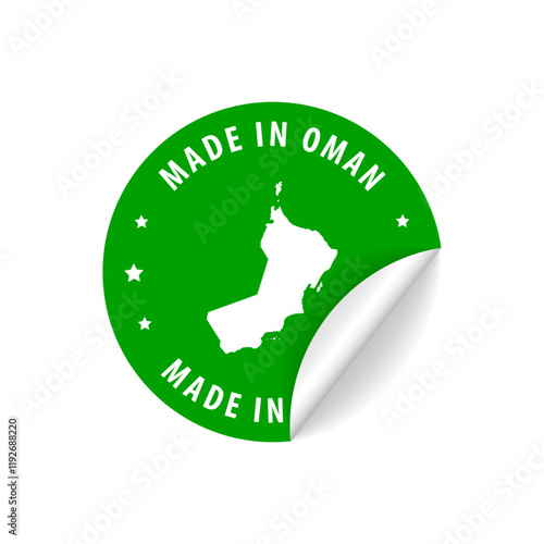 Made in Oman - Country Map Sticker. Best quality. Original product. Vector illustration.