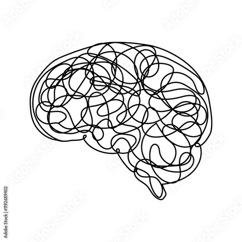 Brain shaped doodle scribble lines vector illustration. Isolated black color on a white background.