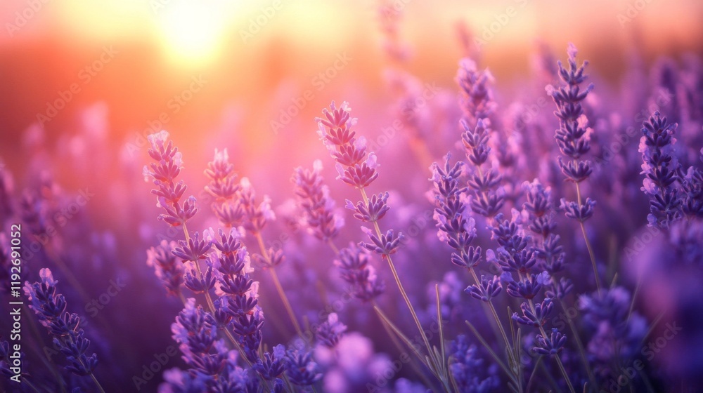 Lavender Field Sunset Soft Light Beautiful Blooms Lavender Field Sunset Soft Light Beautiful Blooms