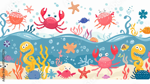 Playful Cute Crab Children Background with Seashells for Creative Designs photo