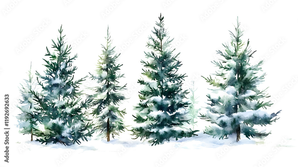 Fototapeta premium watercolor drawing of christmas fir tree forest isolated on white or transparent png