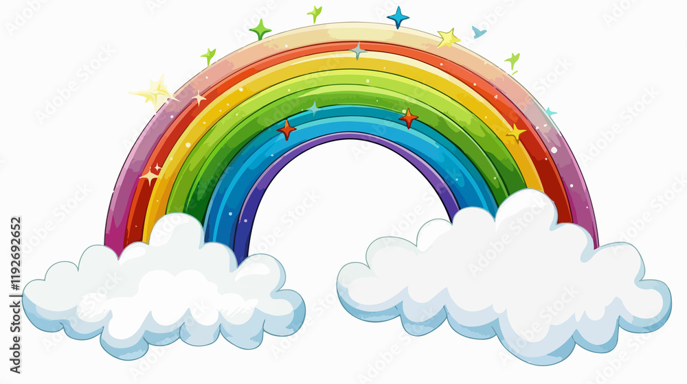 Smiling Rainbow in Clouds: Bright and Playful Image for Children's Design Projects Smiling Rainbow in Clouds: Bright and Playful Image for Children's Design Projects