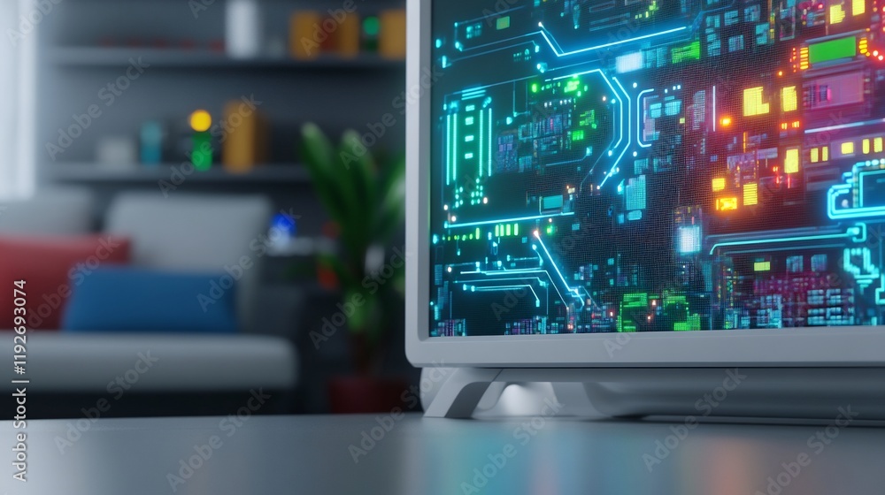 Glowing Circuit Board Displayed on Modern Desk. AI Generated Glowing Circuit Board Displayed on Modern Desk. AI Generated
