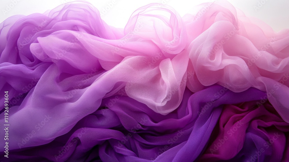 Fototapeta premium Draped ombre chiffon fabric in shades of purple and pink