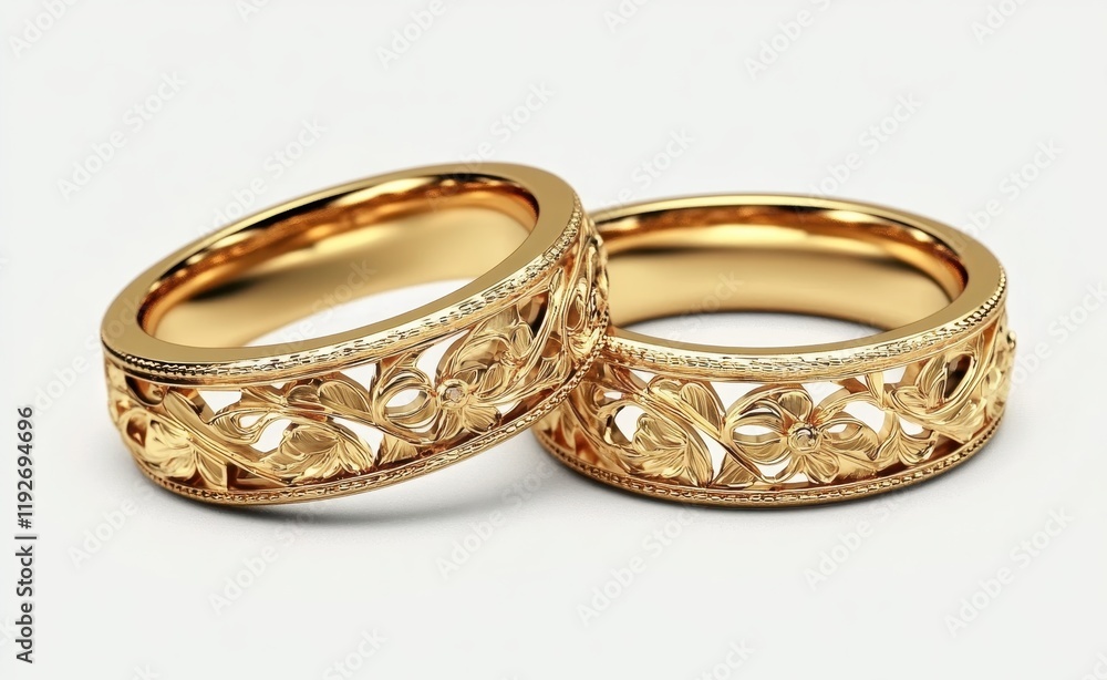 Elegant Gold Rings with Intricate Floral Design for Weddings Elegant Gold Rings with Intricate Floral Design for Weddings