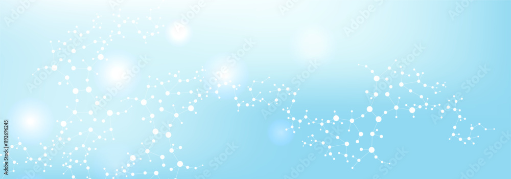 Fototapeta premium Modern abstract molecules structure for science or medical background. DNA helix or atom visualization. Molecular wave flow abstract background. Vector illustration