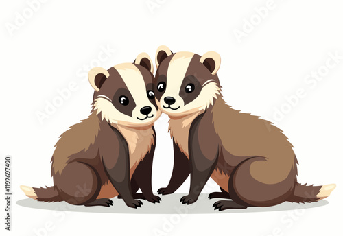 あなぐまのイラスト、かわいい動物アート、白い背景にマージンありのアイソレート、カートゥーン野生動物、ベクターグラフィックス、かわいい哺乳動物