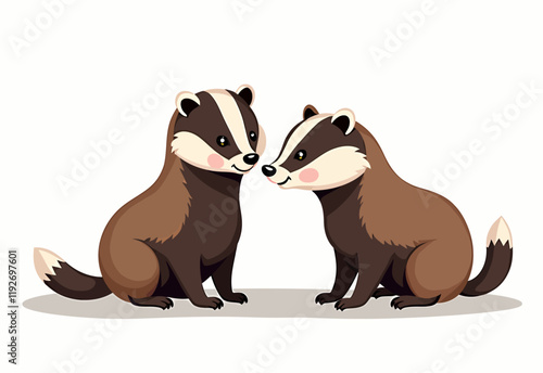 Badger Illustration, Cute Animal Art, Isolated on White Background with Margins, Cartoon Wildlife, Vector Graphics, Adorable Mammal
