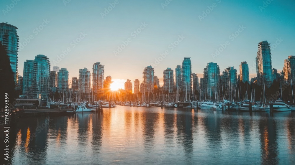 Fototapeta premium Vancouver Cityscape Sunset at the Marina