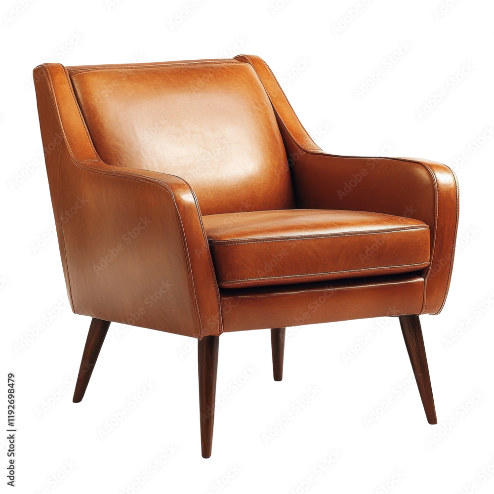 Naklejka premium Stylish Mid-Century Modern Armchair in Rich Brown Leather Finish