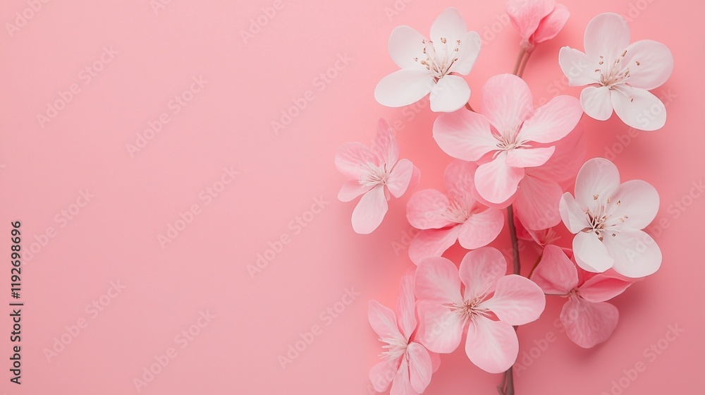 A pink cherry blossom branch with a delicate floral pattern evokes the beauty of spring A pink cherry blossom branch with a delicate floral pattern evokes the beauty of spring