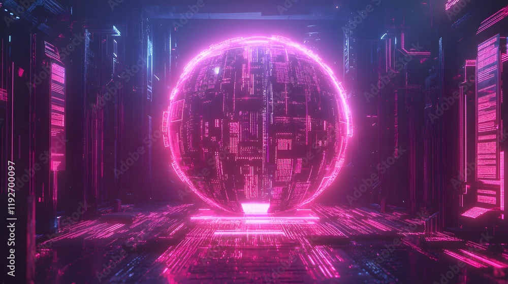 Fototapeta premium Futuristic Cyber Portal with Neon Data Streams