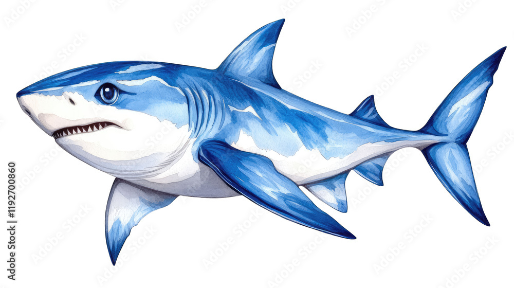 Fototapeta premium A stylized illustration of a great white shark, swimming graceful, isolated on transparent background.