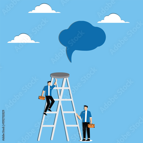 Effective communication or messaging, understanding the intent of another person's speech or conversation, accurately summarizing verbal information, businessman holding a ladder and being able to acc