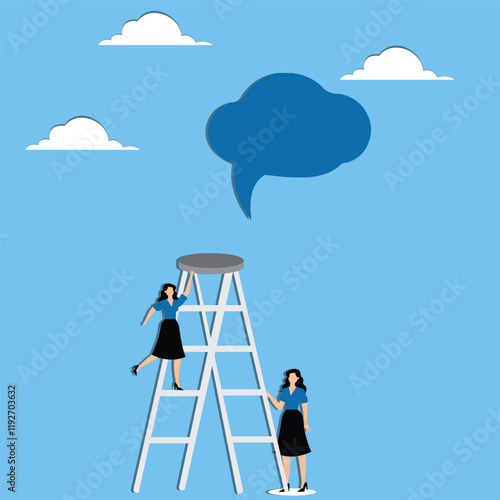 Effective communication or messaging, understanding the intent of another person's speech or conversation, accurately summarizing verbal information, businesswoman holding a ladder and being able to a