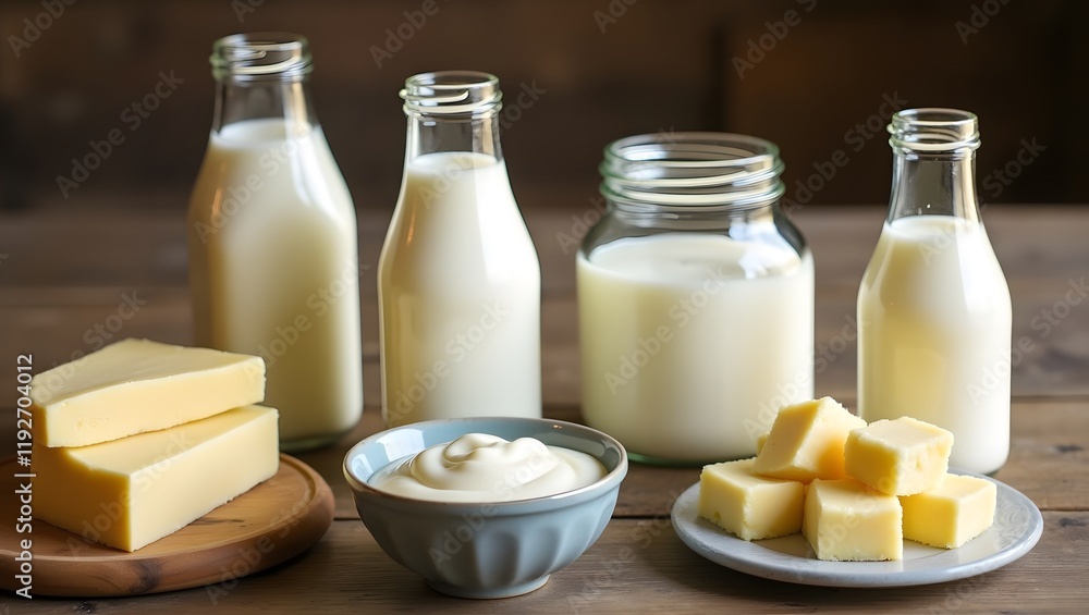 Raw milk in glass jars and fresh cream in a bowl, symbolizing organic dairy freshness and farm-to-table quality. Raw milk in glass jars and fresh cream in a bowl, symbolizing organic dairy freshness and farm-to-table quality.