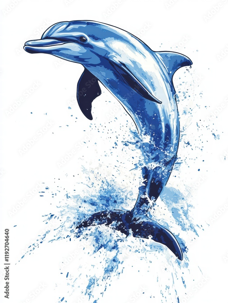 custom made wallpaper toronto digitalDolphin leaps through splashes of water in vibrant blue illustration representing ocean life and marine adventures. Generative AI