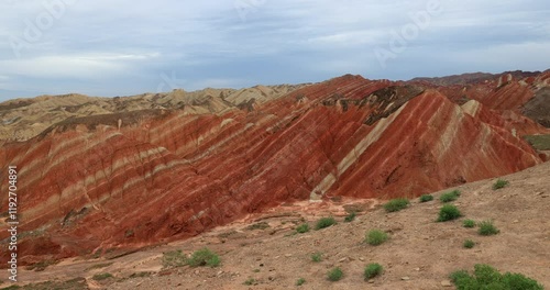 Zhangye Qicai Danxia landform.It is the most typical Danxia landform developed in the arid areas of northern China. It is the only highly complex area of Danxia landform and colorful hilly landscape  photo