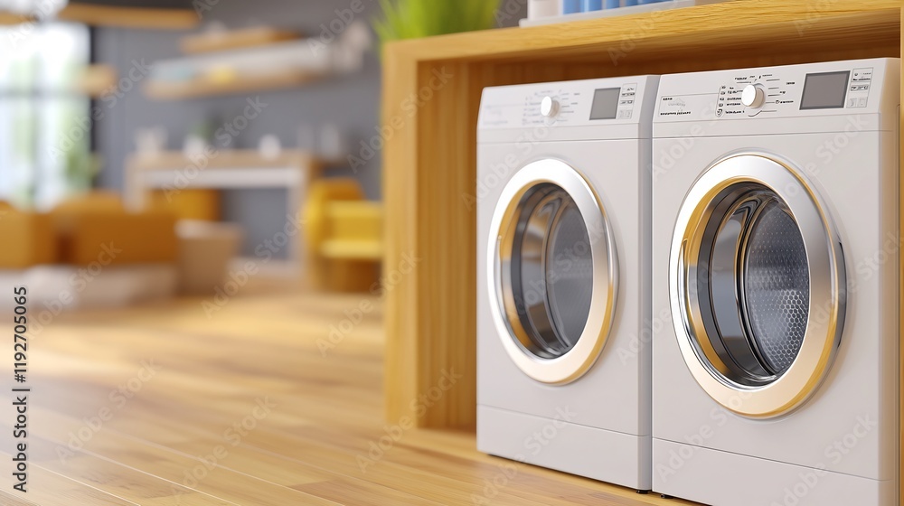 Modern Washer Dryer Pair in Bright Home Laundry Room. AI Generated Modern Washer Dryer Pair in Bright Home Laundry Room. AI Generated