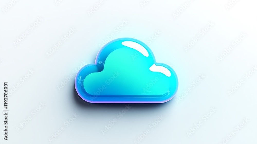 Bright cyan cloud icon with a vibrant glossy finish on a clean white canvas Bright cyan cloud icon with a vibrant glossy finish on a clean white canvas