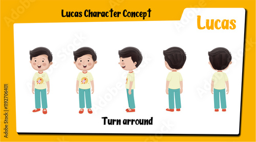 Turnaround boy character. Boy turnaround model sheet. Clipart, graphic, illutration.