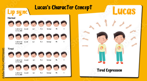 Tired girl cartoon character. Tired girl face expression cartoon. Lip sync for animation & hand gestures. clipart, graphic, illustration.