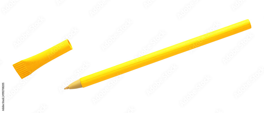 Brightly colored yellow eco-friendly paper pen isolated on white. Brightly colored yellow eco-friendly paper pen isolated on white.