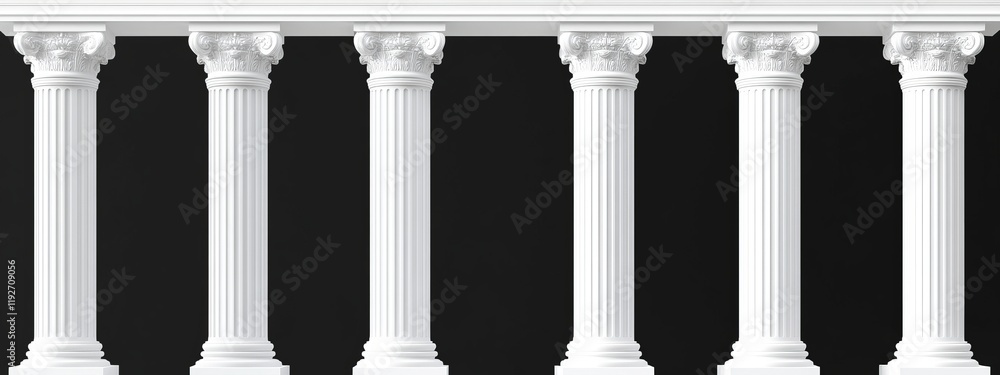 Fototapeta premium White Marble Columns Showcasing Various Architectural Styles, Isolated on White Background, Classic, Elegant, Historical, Structural Design