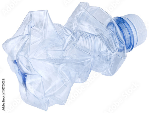Fotografie Crumpled plastic bottle isolated on a transparent background