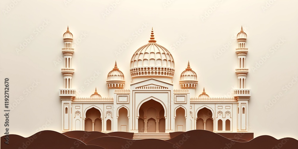 Obraz premium Layered Paper Mosque Artwork with High-Quality Details and Calm Vibes